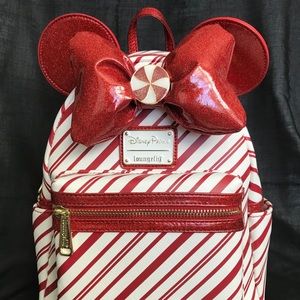 Disney Loungefly Candy Cane Minnie Mini Backpack